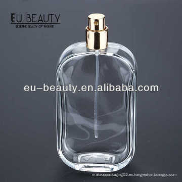 Flat Square Botellas de vidrio de perfume transparente con spray de bomba 100ml